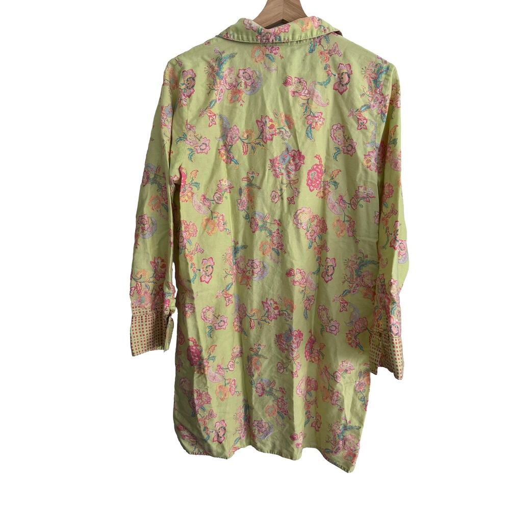 Natori Women's M Green Floral Paisley Tunic Blouse Long Sleeve Button Top - Picture 7 of 12